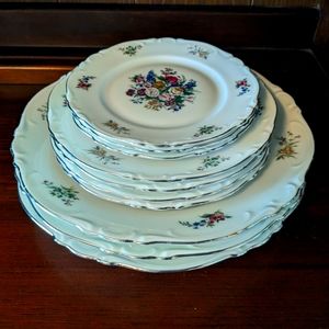 Crown Bavaria Fine China Floral Tea & Dinner Set w/Silver Trim 18 pcs